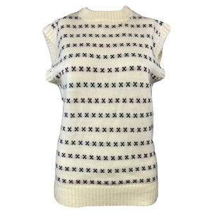 T.G.I.F. Sweater‎ Vest Womens Sz L VTG 80s Ivory Pattern Striped Sleeveless